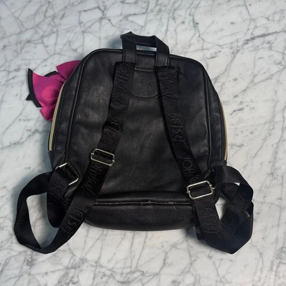 Betsey Johnson Black & White Bow Faux Leather Striped Backpack - Picture 5 of 10